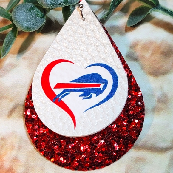 Buffalo Bills football faux leather earrings - Picture 2 of 2